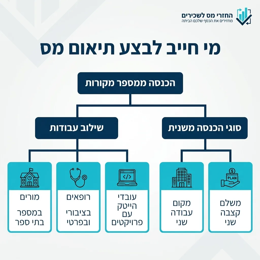 אינפוגרפיקה — מי חייב לבצע תיאום מס: הכנסה ממספר מקורות