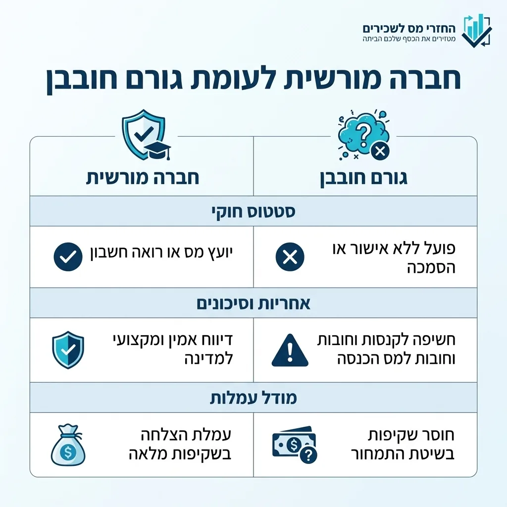 אינפוגרפיקה — חברה מורשית לעומת גורם חובבן: השוואה בין חברה מורשית, גורם חובבן