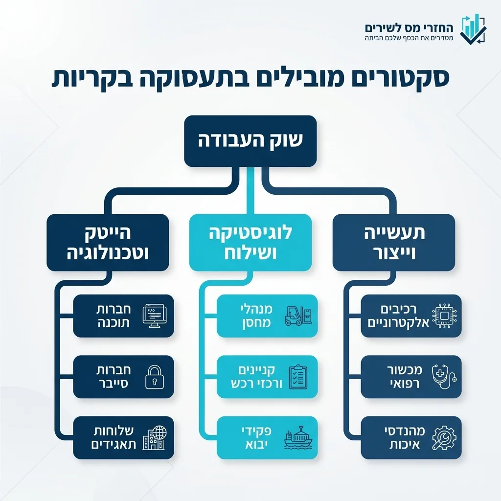 אינפוגרפיקה — סקטורים מובילים בתעסוקה בקריות: שוק העבודה