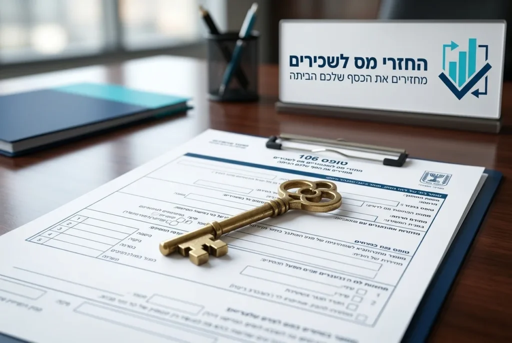 תמונה של טופס 106 עם מפתח מוזהב מונח עליו.